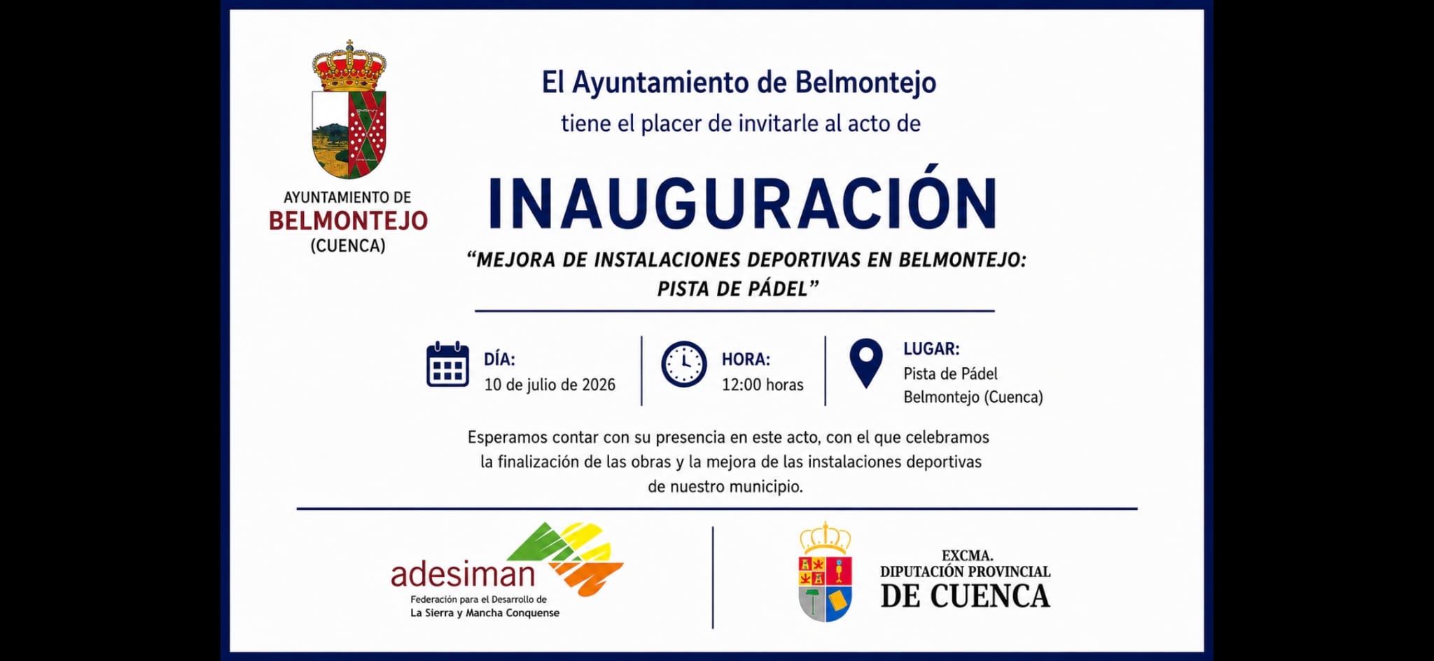 Cartel municipal de la inauguración de la pista de pádel de Belmontejo